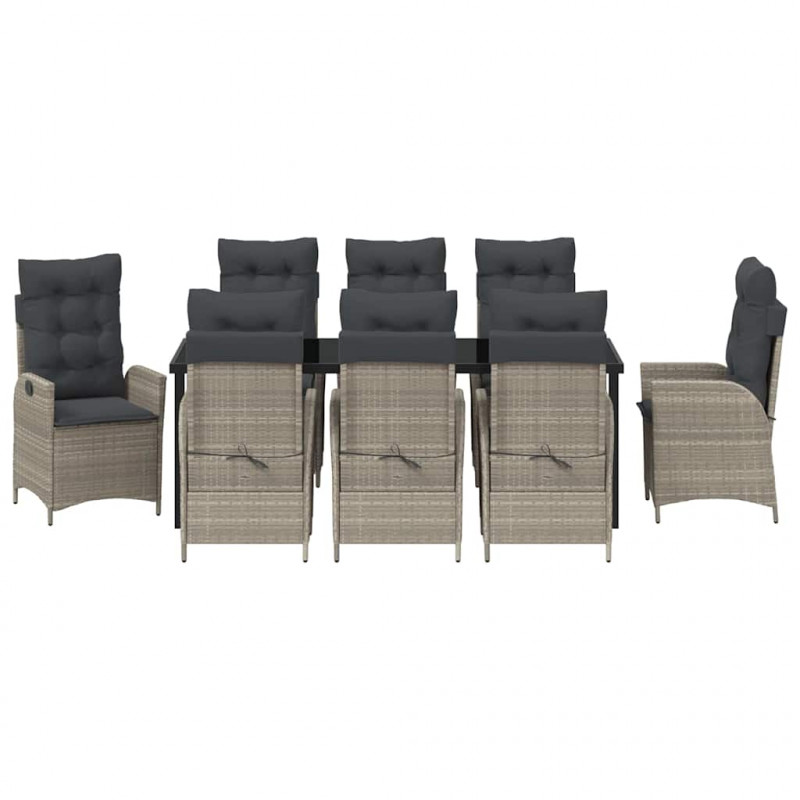 Zestaw do jadalni w ogrodzie 9 pcs Jasnoszary polirattan