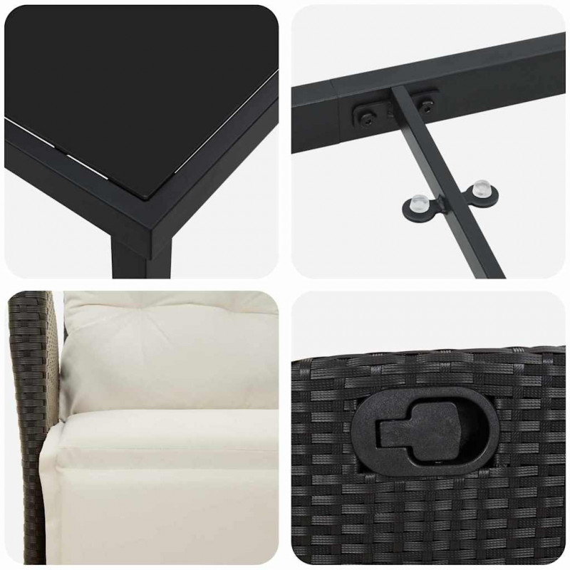 Zestaw do jadalni w ogrodzie z poduszką 3 pcs Czarny polirattan