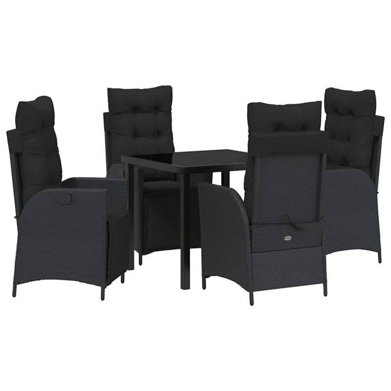 Zestaw do jadalni w ogrodzie z poduszką 5 pcs Czarny polirattan