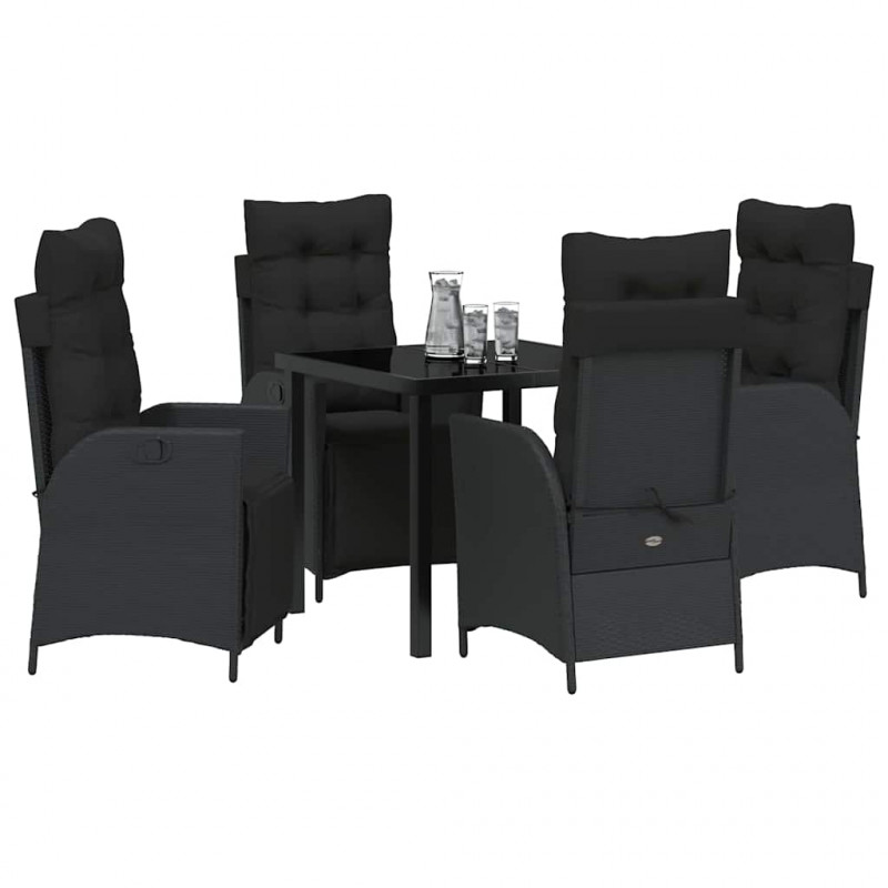 Zestaw do jadalni w ogrodzie z poduszką 5 pcs Czarny polirattan
