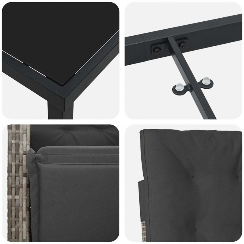 Zestaw do jadalni w ogrodzie z poduszką 7 pcs Szary polirattan
