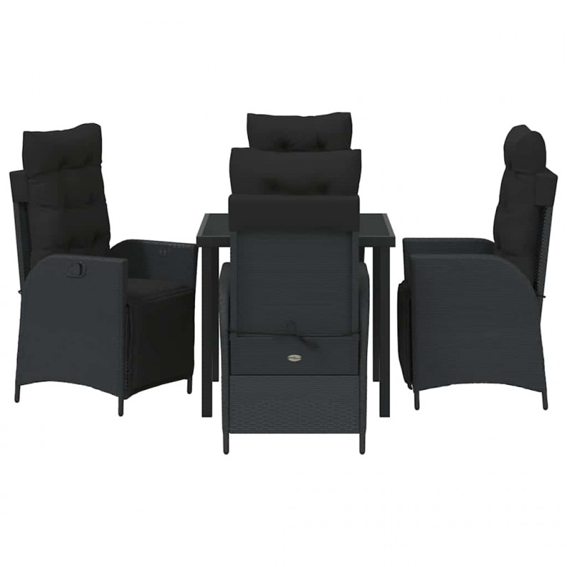 Zestaw do jadalni w ogrodzie z poduszką 5 pcs Czarny polirattan
