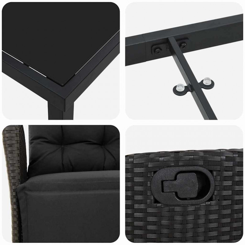 Zestaw do jadalni w ogrodzie z poduszką 5 pcs Czarny polirattan