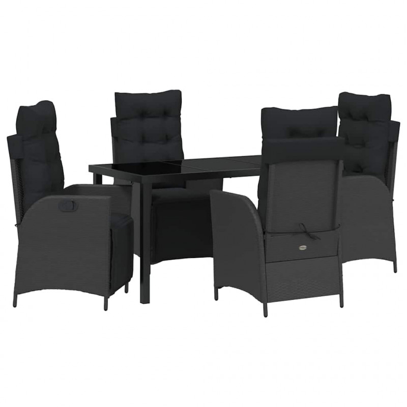 Zestaw do jadalni w ogrodzie z poduszką 5 pcs Czarny polirattan
