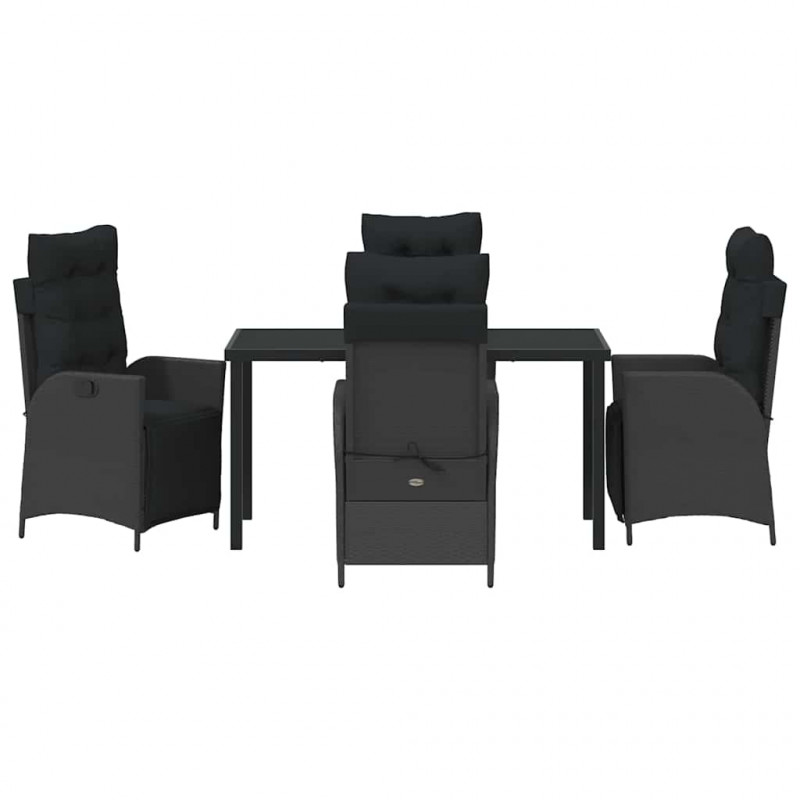 Zestaw do jadalni w ogrodzie z poduszką 5 pcs Czarny polirattan