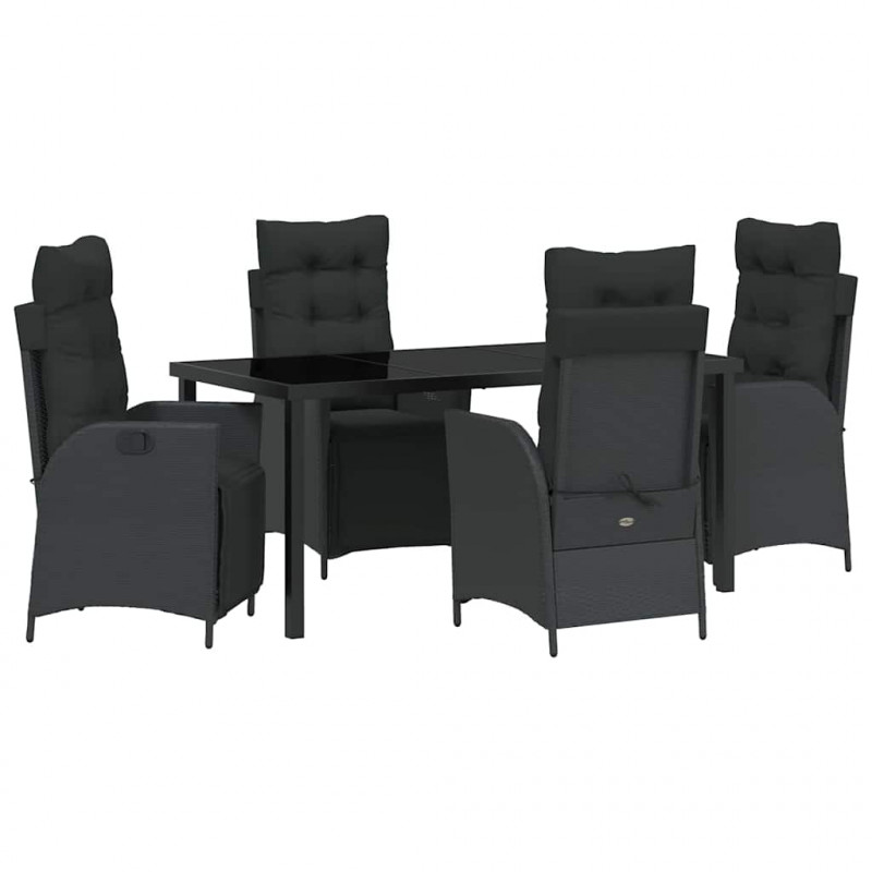 Zestaw do jadalni w ogrodzie z poduszką 5 pcs Czarny polirattan