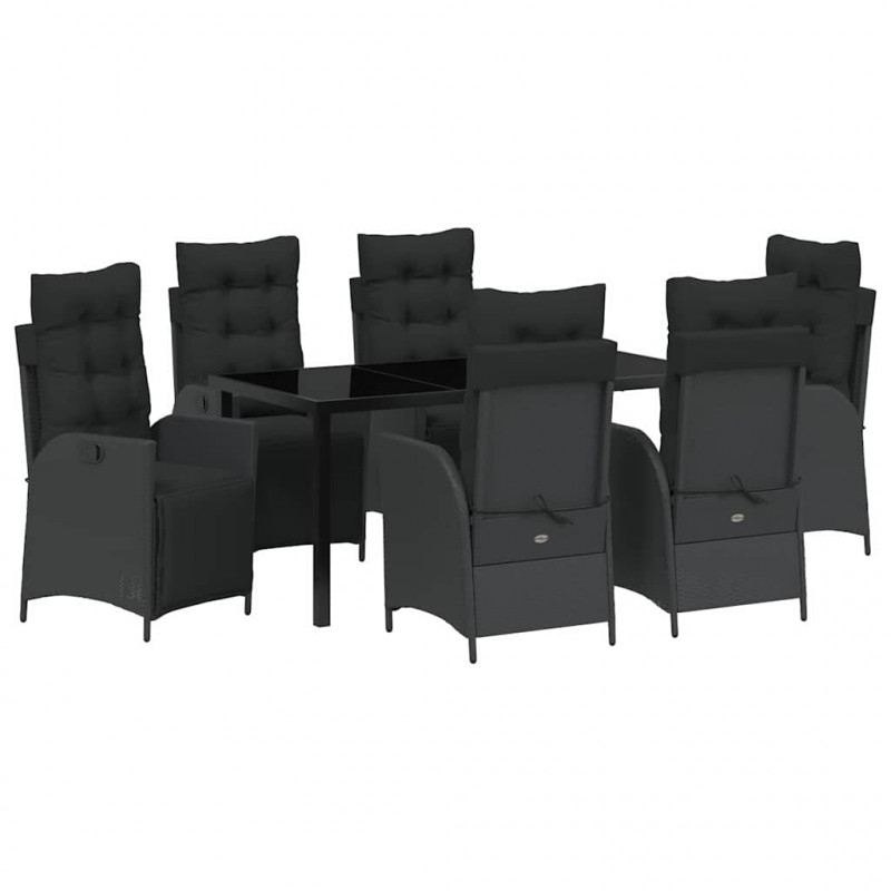Zestaw do jadalni w ogrodzie z poduszką 7 pcs Czarny polirattan