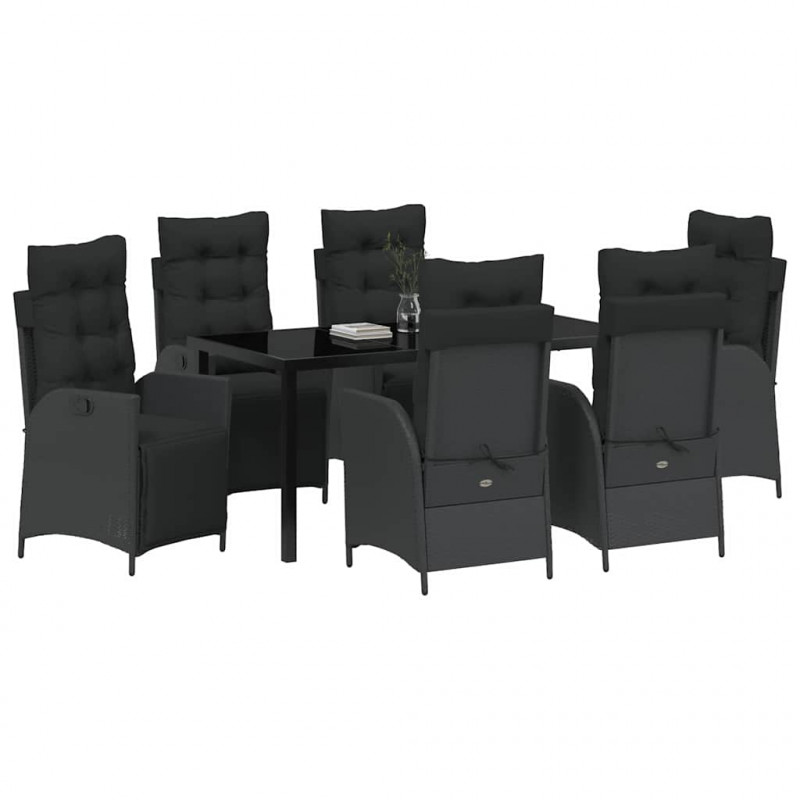 Zestaw do jadalni w ogrodzie z poduszką 7 pcs Czarny polirattan