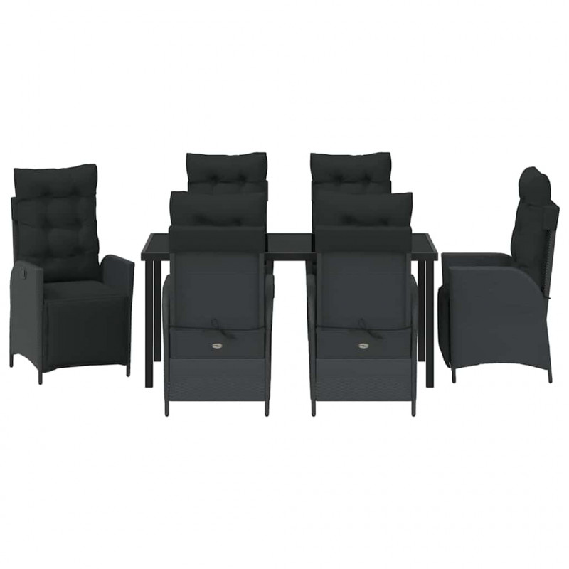 Zestaw do jadalni w ogrodzie z poduszką 7 pcs Czarny polirattan