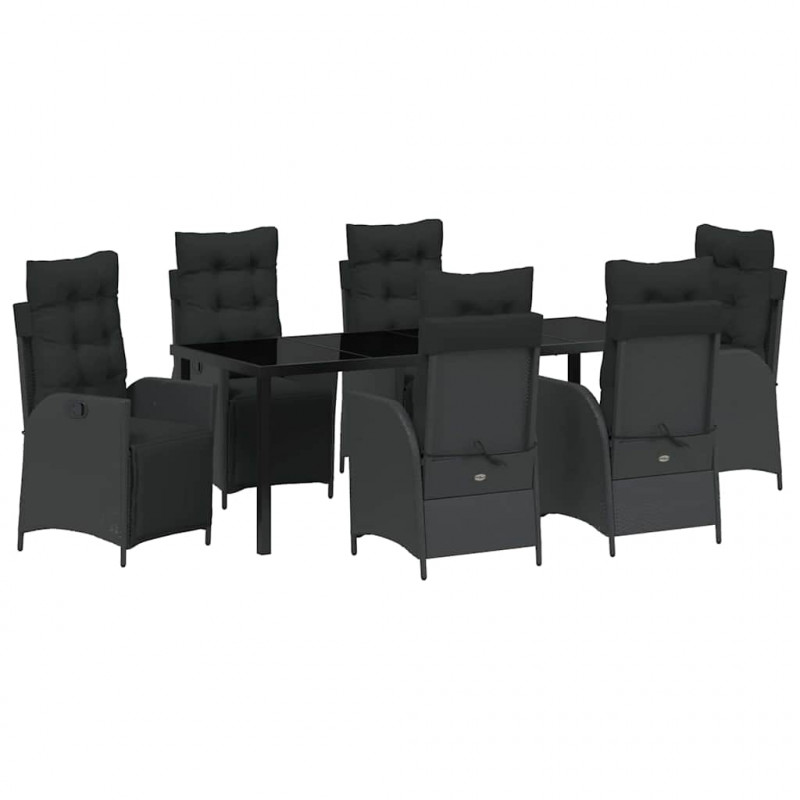Zestaw do jadalni w ogrodzie z poduszką 7 pcs Czarny polirattan