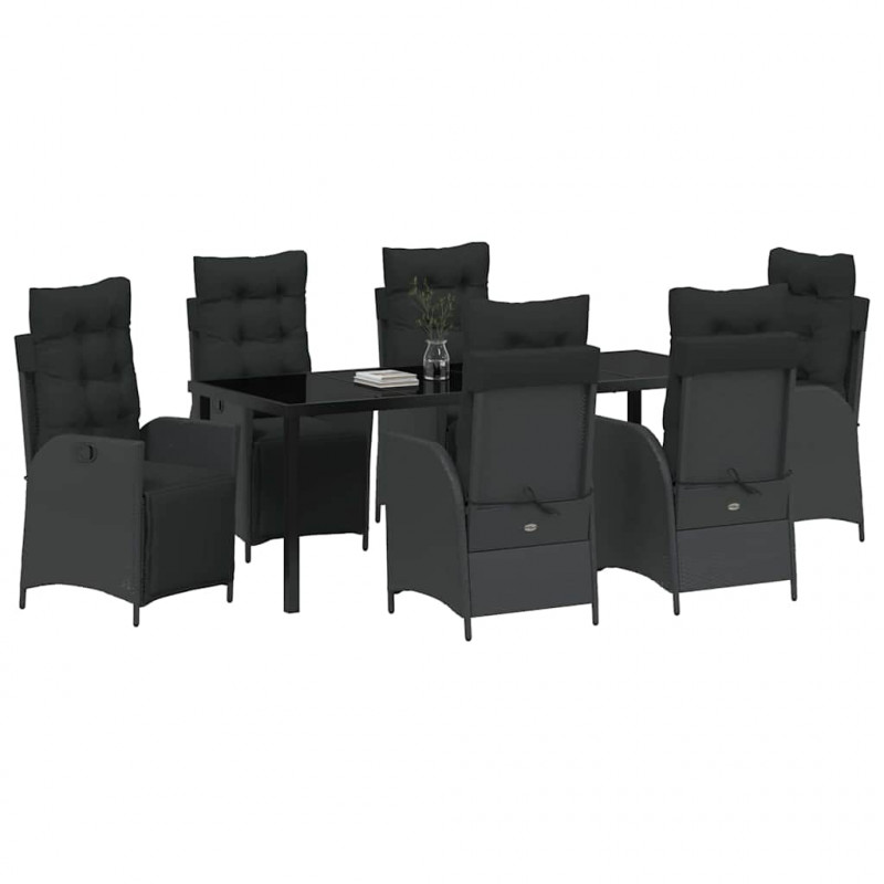 Zestaw do jadalni w ogrodzie z poduszką 7 pcs Czarny polirattan