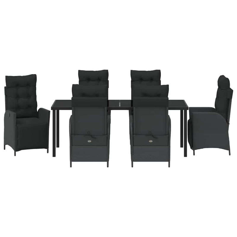 Zestaw do jadalni w ogrodzie z poduszką 7 pcs Czarny polirattan