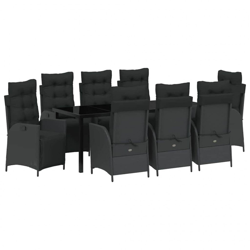 Zestaw do jadalni w ogrodzie z poduszką 9 pcs Czarny polirattan