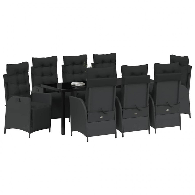 Zestaw do jadalni w ogrodzie z poduszką 9 pcs Czarny polirattan