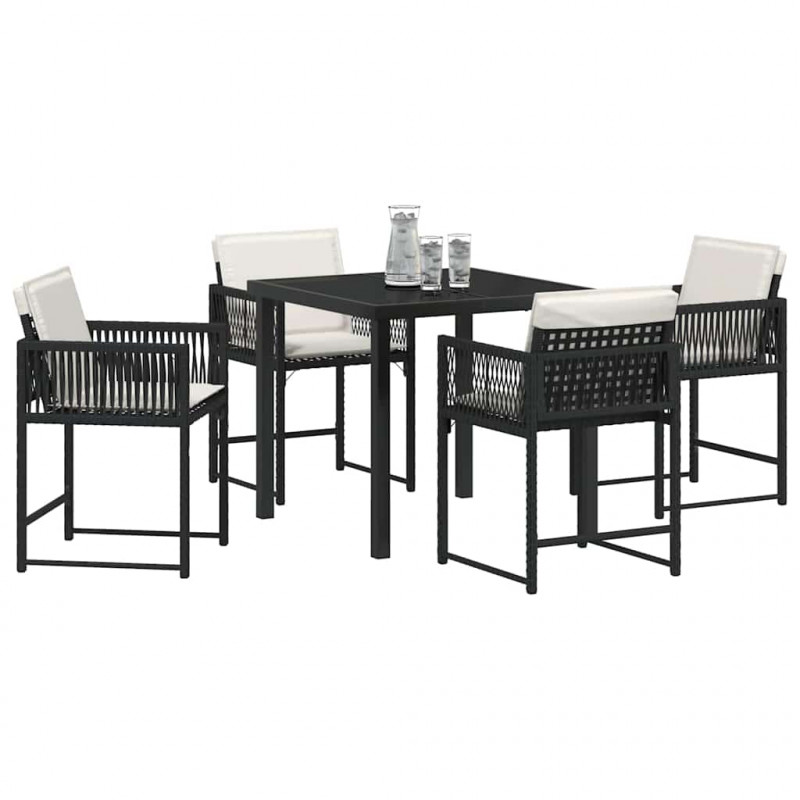 Zestaw do jadalni w ogrodzie 5 pcs Czarny polirattan