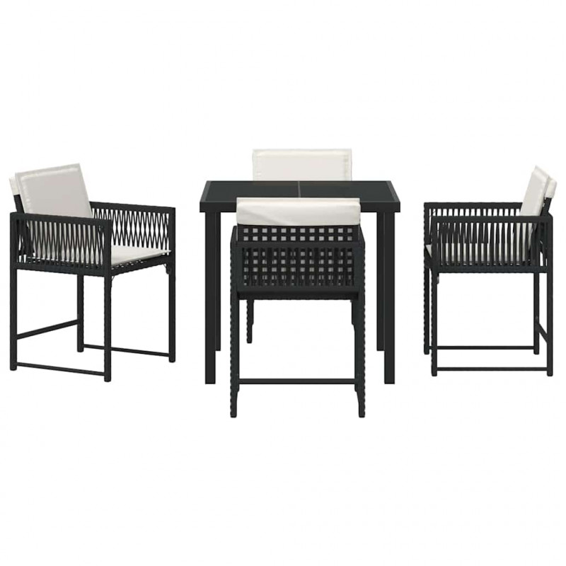 Zestaw do jadalni w ogrodzie 5 pcs Czarny polirattan