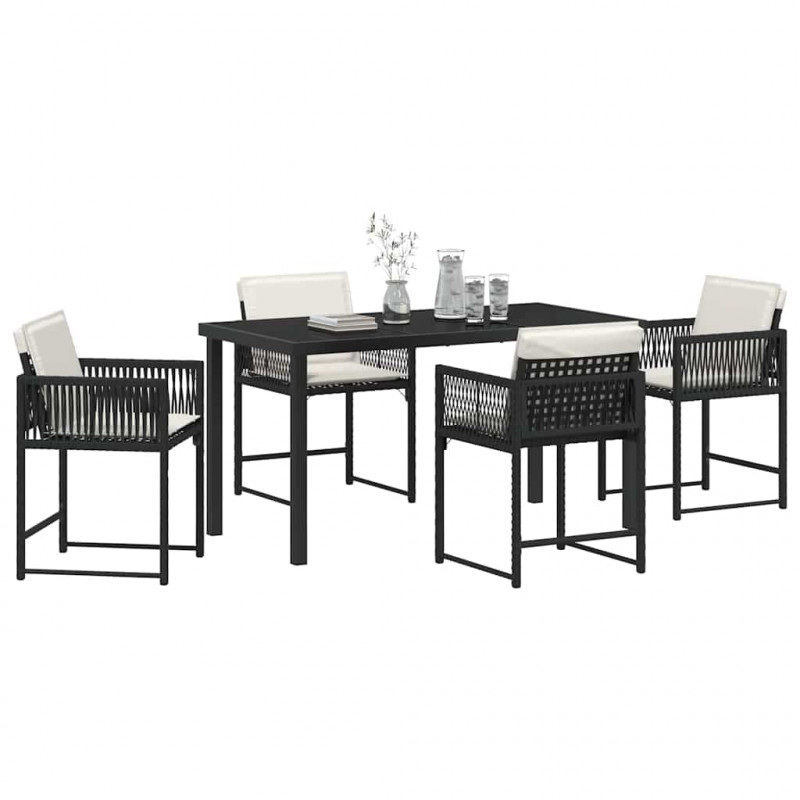 Zestaw do jadalni w ogrodzie 5 pcs Czarny polirattan