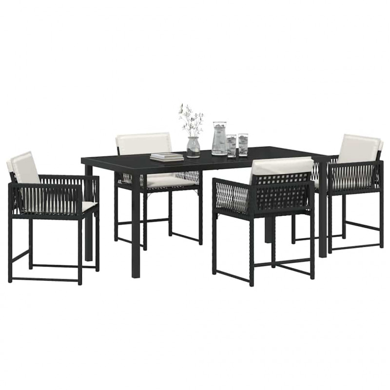 Zestaw do jadalni w ogrodzie 5 pcs Czarny polirattan