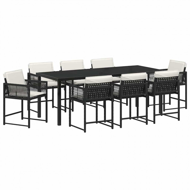Zestaw do jadalni w ogrodzie 9 pcs Czarny polirattan