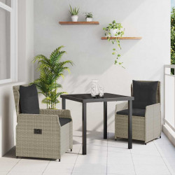 Zestaw do jadalni w ogrodzie 3 pcs Jasnoszary polirattan