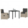 Zestaw do jadalni w ogrodzie 3 pcs Jasnoszary polirattan