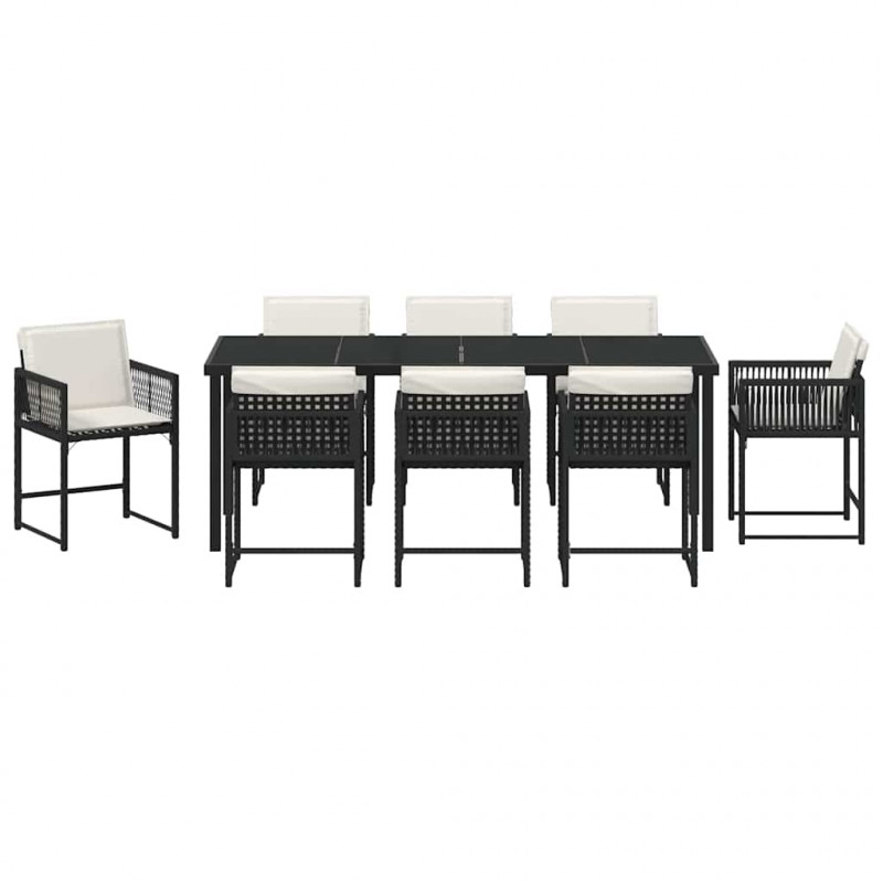 Zestaw do jadalni w ogrodzie 9 pcs Czarny polirattan