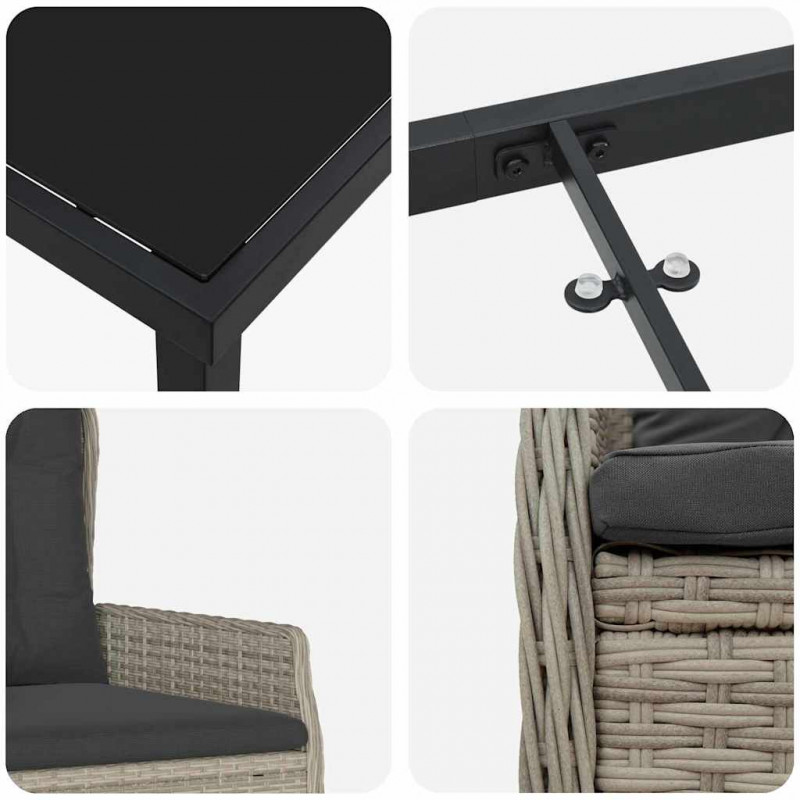 Zestaw do jadalni w ogrodzie 3 pcs Jasnoszary polirattan