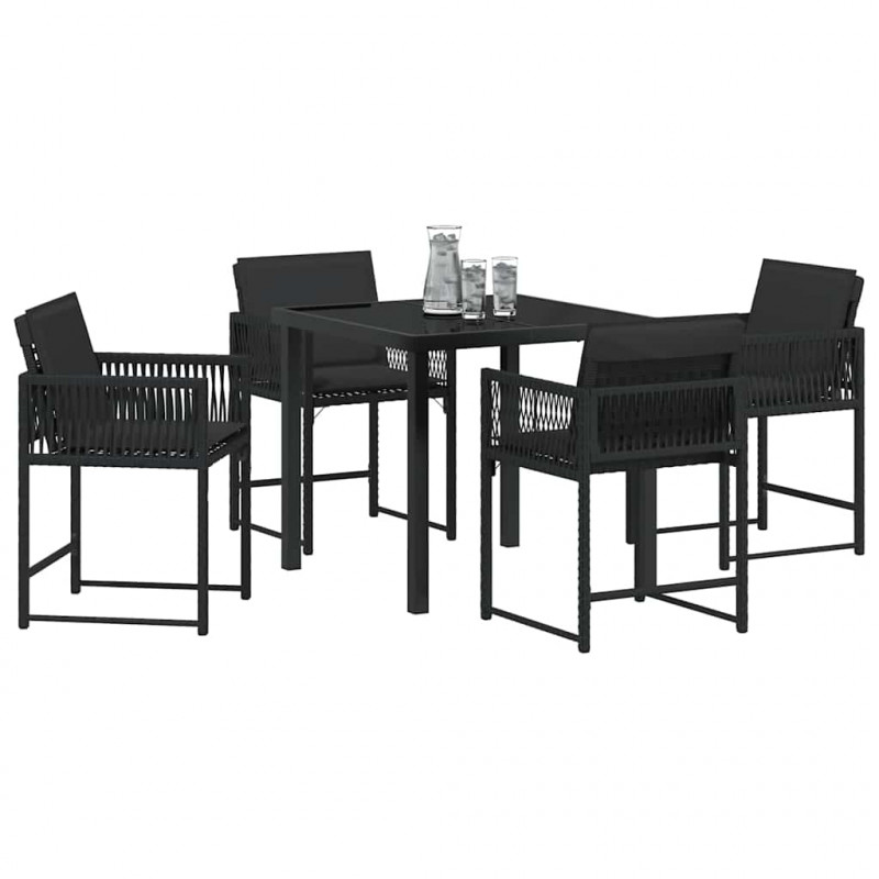 Zestaw do jadalni w ogrodzie 5 pcs Czarny polirattan