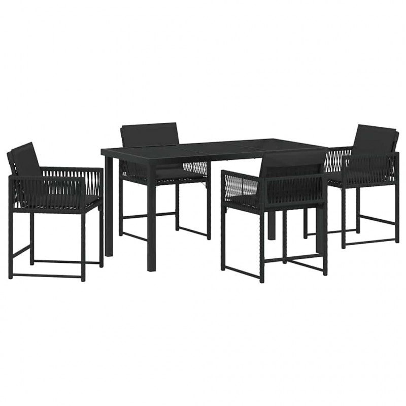 Zestaw do jadalni w ogrodzie 5 pcs Czarny polirattan