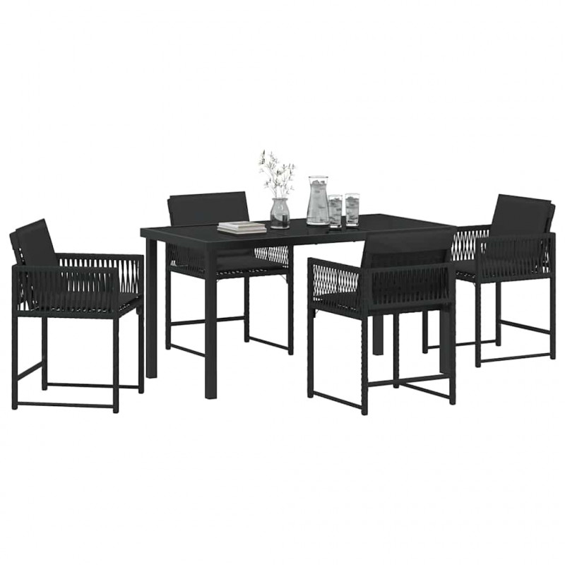 Zestaw do jadalni w ogrodzie 5 pcs Czarny polirattan