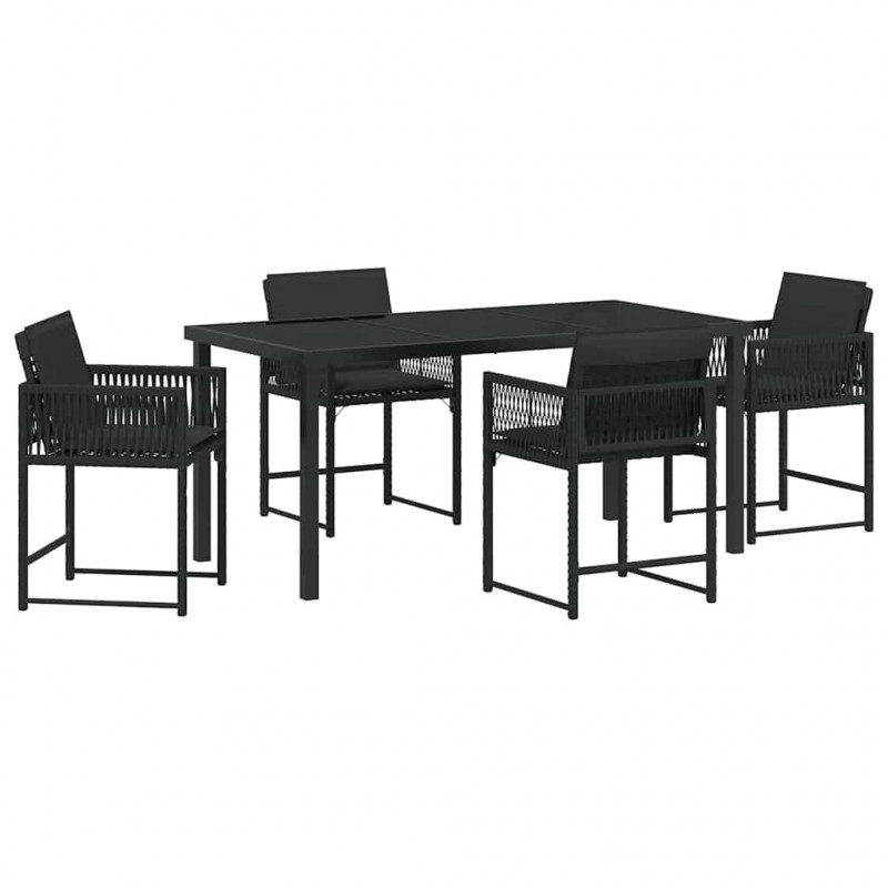 Zestaw do jadalni w ogrodzie 5 pcs Czarny polirattan