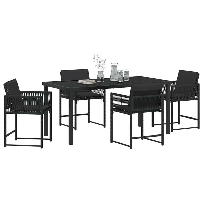 Zestaw do jadalni w ogrodzie 5 pcs Czarny polirattan