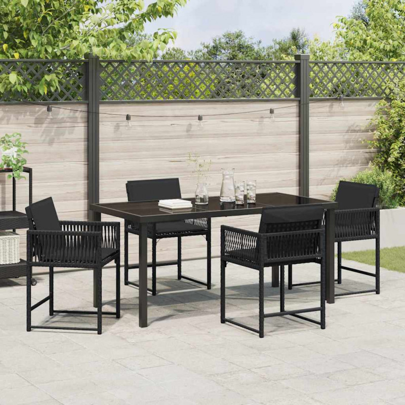 Zestaw do jadalni w ogrodzie 5 pcs Czarny polirattan