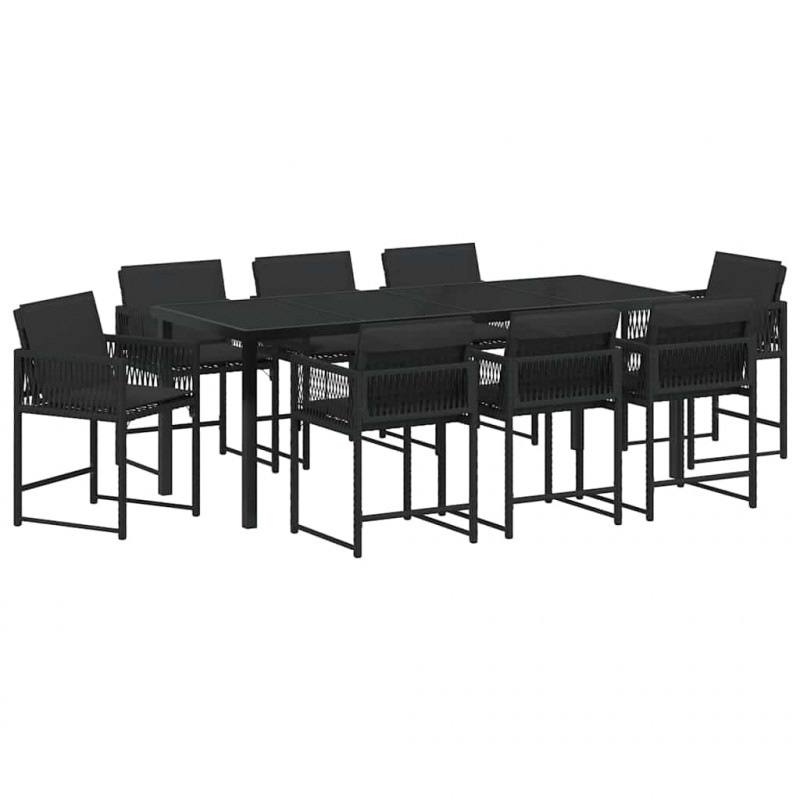 Zestaw do jadalni w ogrodzie 9 pcs Czarny polirattan