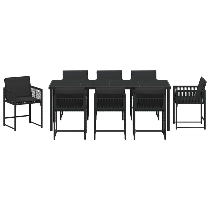 Zestaw do jadalni w ogrodzie 9 pcs Czarny polirattan