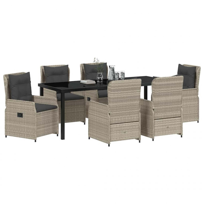 Zestaw do jadalni w ogrodzie 7 pcs Jasnoszary polirattan