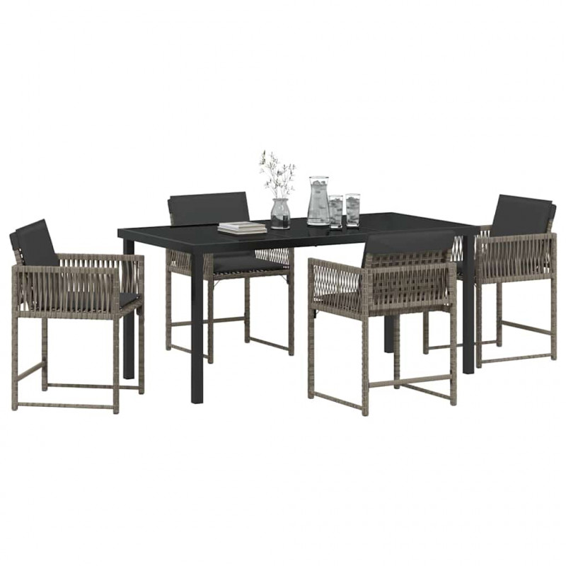 Zestaw do jadalni w ogrodzie 5 pcs Szary polirattan