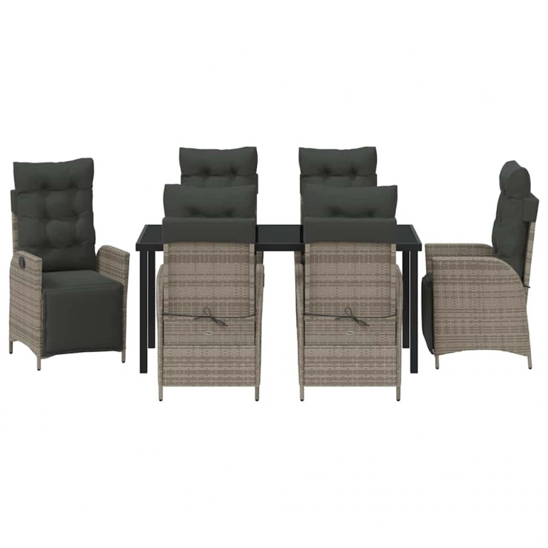 Zestaw do jadalni w ogrodzie z poduszką 7 pcs Szary polirattan