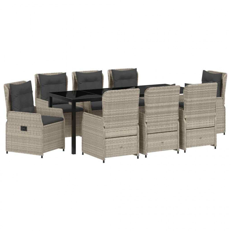 Zestaw do jadalni w ogrodzie 9 pcs Jasnoszary polirattan