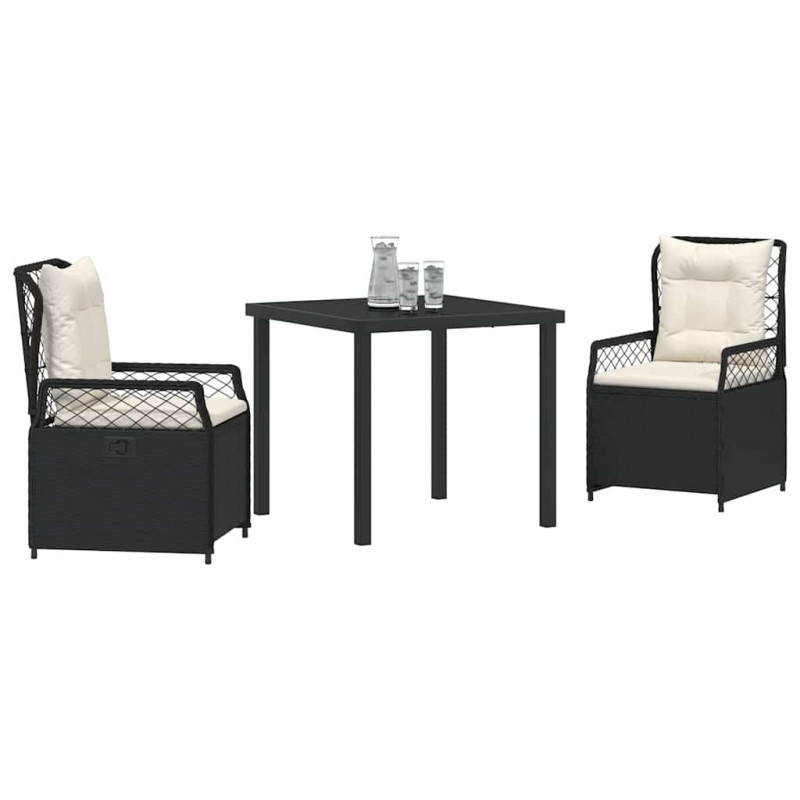 Zestaw do jadalni w ogrodzie 3 pcs Czarny polirattan
