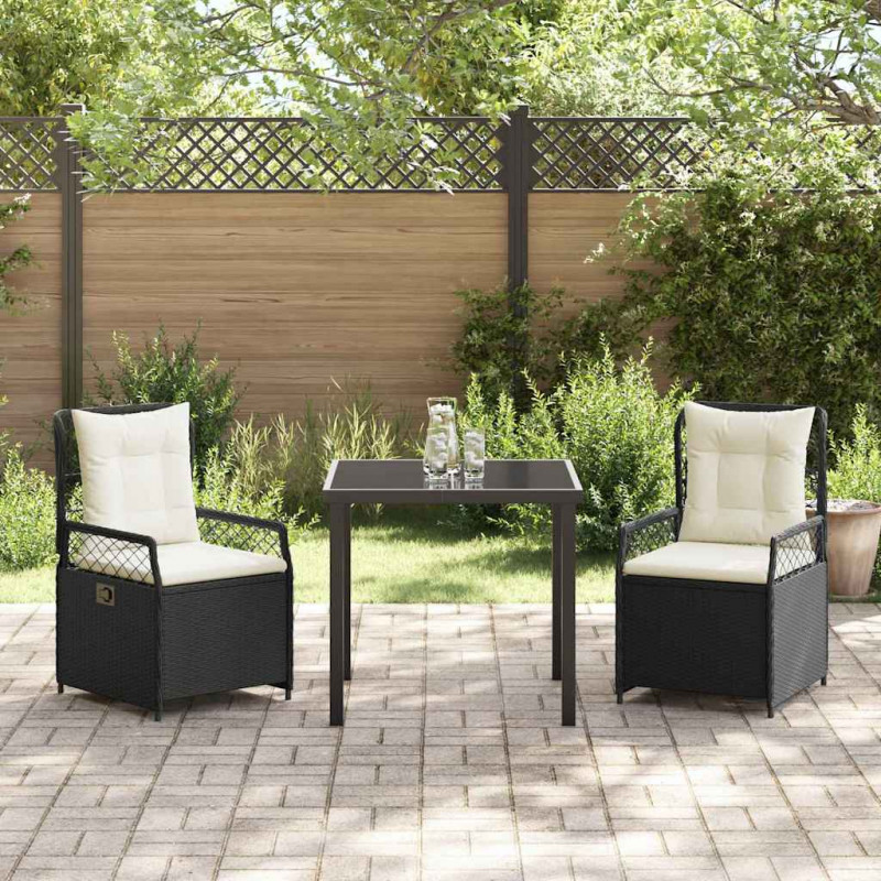Zestaw do jadalni w ogrodzie 3 pcs Czarny polirattan