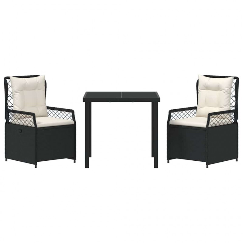 Zestaw do jadalni w ogrodzie 3 pcs Czarny polirattan