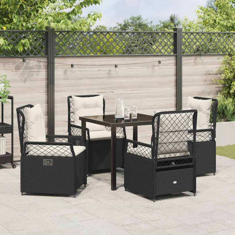 Zestaw do jadalni w ogrodzie 5 pcs Czarny polirattan