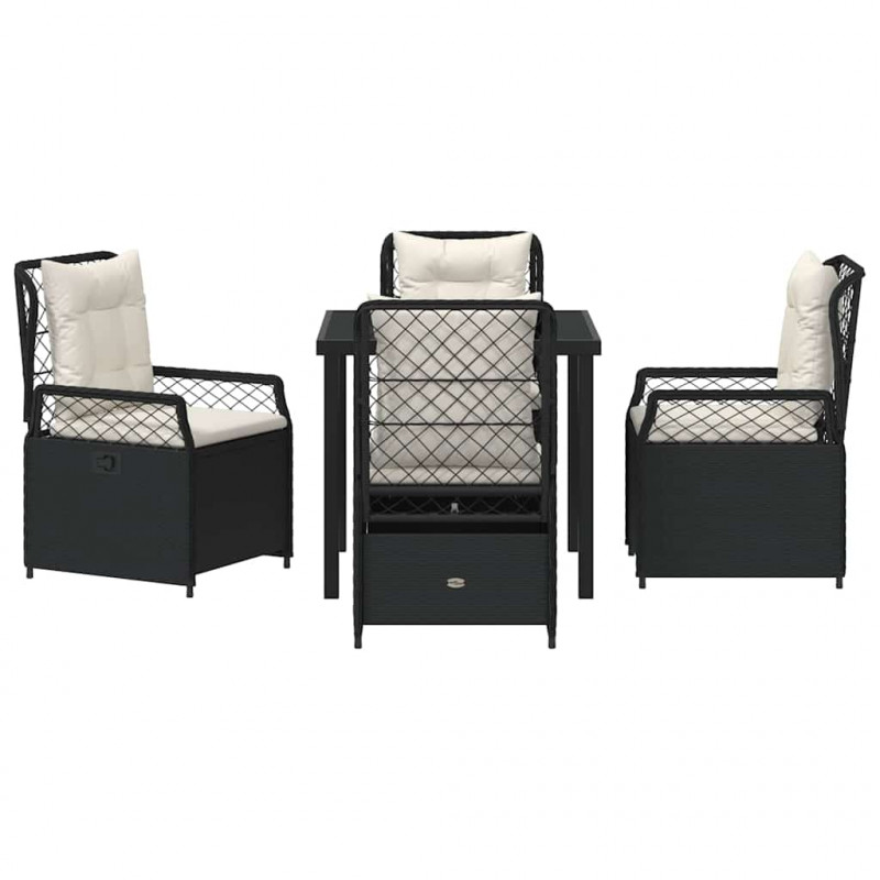 Zestaw do jadalni w ogrodzie 5 pcs Czarny polirattan