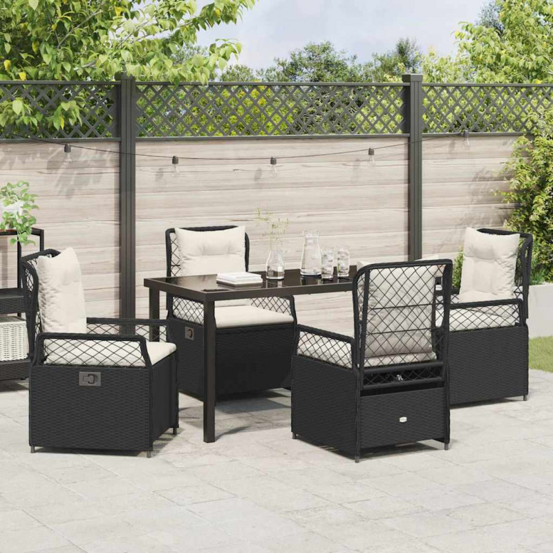 Zestaw do jadalni w ogrodzie 5 pcs Czarny polirattan