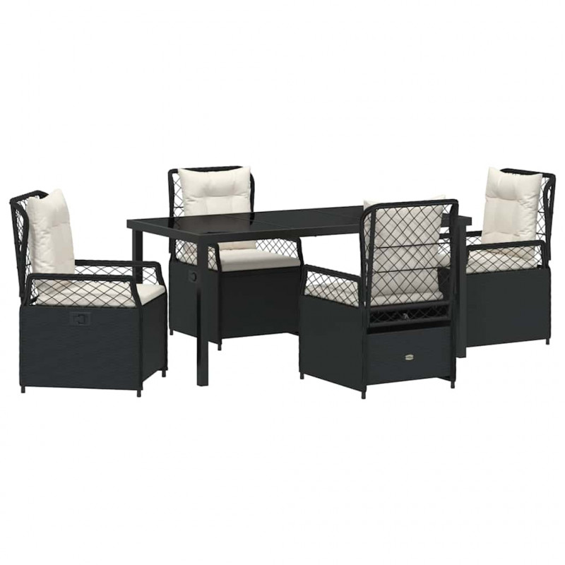 Zestaw do jadalni w ogrodzie 5 pcs Czarny polirattan