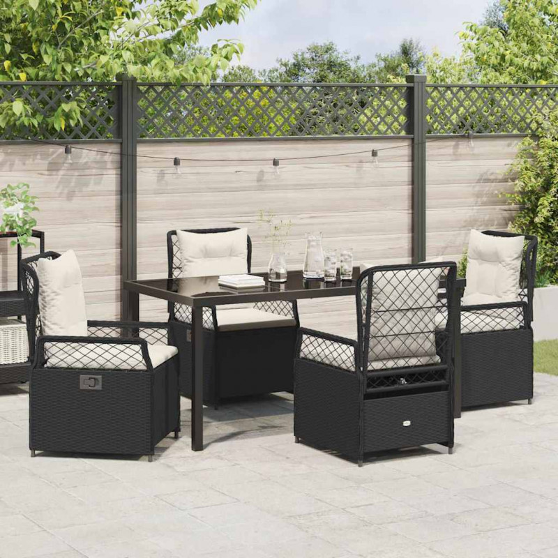 Zestaw do jadalni w ogrodzie 5 pcs Czarny polirattan