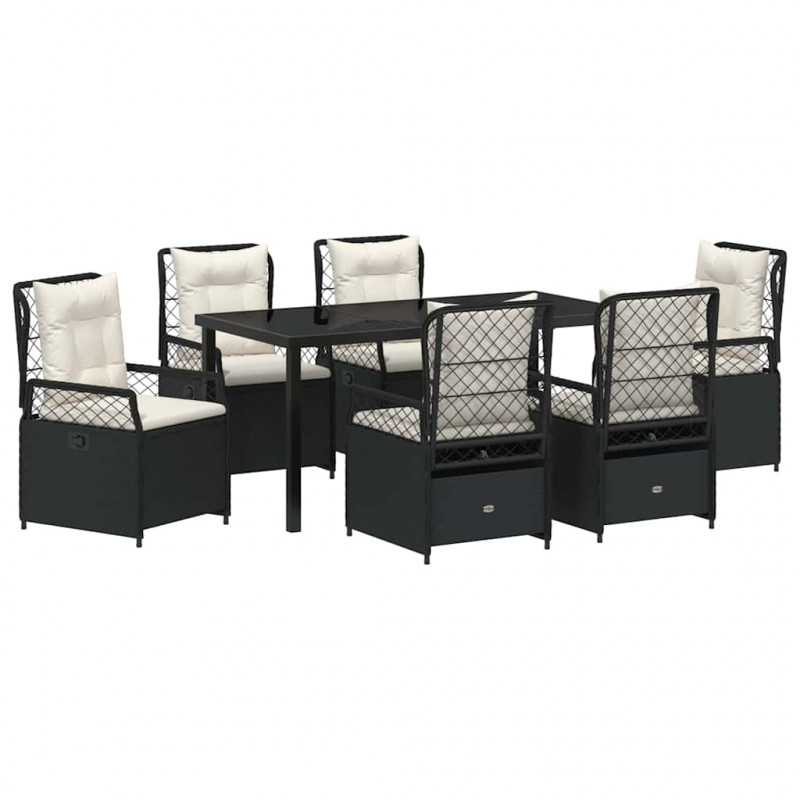 Zestaw do jadalni w ogrodzie 7 pcs Czarny polirattan