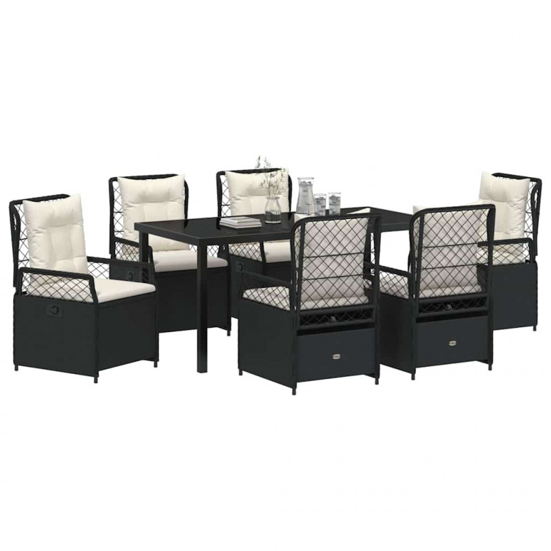 Zestaw do jadalni w ogrodzie 7 pcs Czarny polirattan