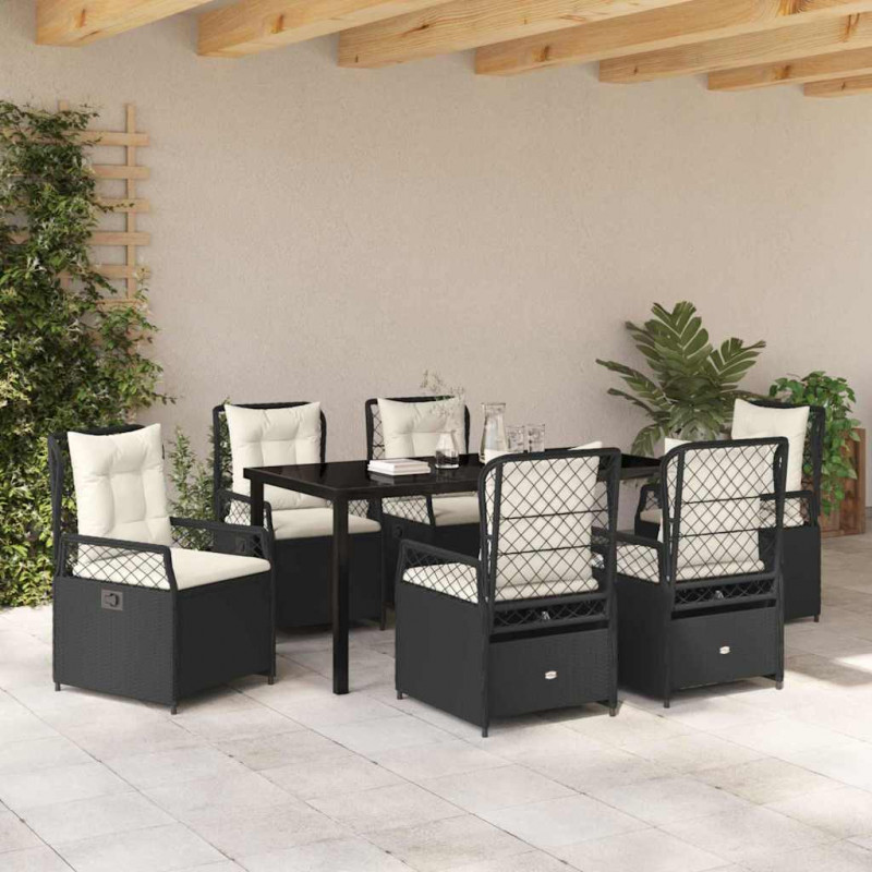Zestaw do jadalni w ogrodzie 7 pcs Czarny polirattan